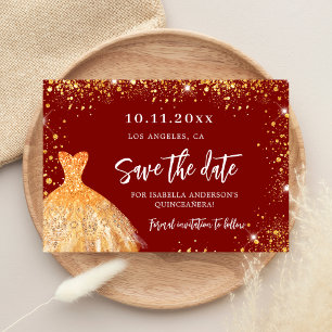 Goldkleid aus Quinceanera, Glitzer Save the Date Ankündigungspostkarte