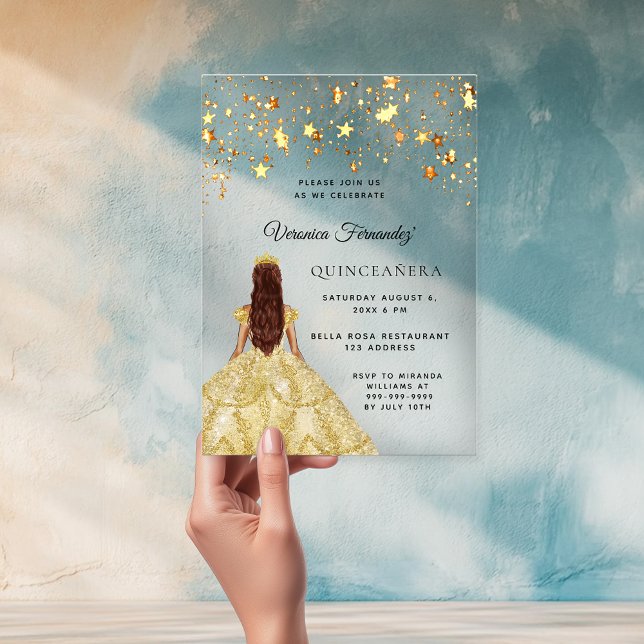 Goldkleid aus Quinceanera - Sterne klar Acryleinladungen (Von Creator hochgeladen)
