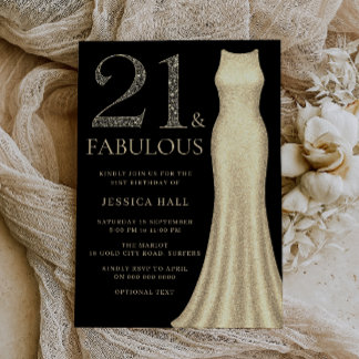 Goldkleid & Schwarze Frauen 21. Geburtstag Party Einladung