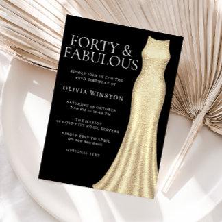 Goldkleid & Schwarze Frauen 40. Geburtstag Party Einladung