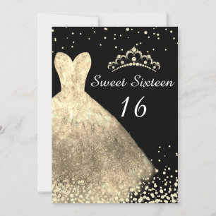 Goldkleid & Schwarzer Sweet 16 16. Geburtstagspart Einladung
