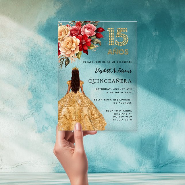 Goldkleider aus Quinceanera Rose klar Acryleinladungen (Von Creator hochgeladen)