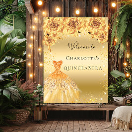 Goldkleidung aus Quinceanera Glitzer Begrüßung Poster