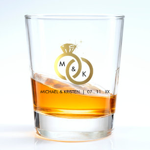 Goldklingelring-Monogramm-Hochzeit Schnapsglas