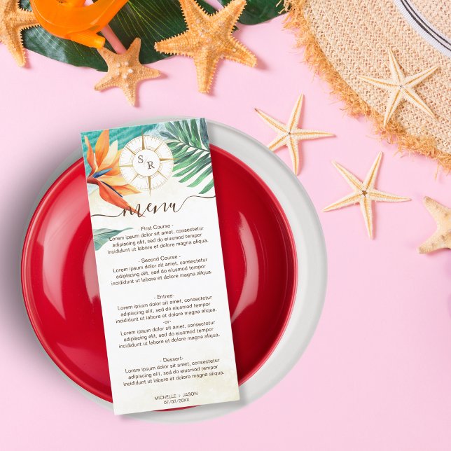 Goldkompass für tropische Hochzeiten Menükarte (Von Creator hochgeladen)
