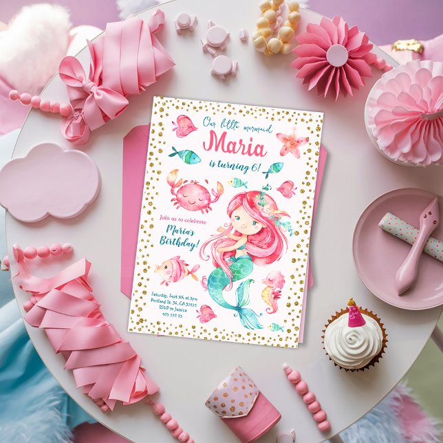 Goldkonfetti Meerjungfrau zum Geburtstag Einladung (Von Creator hochgeladen)