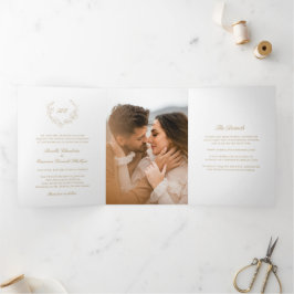 Goldkranz-Monogram-Elegante Hochzeit Dreifach Gefaltete Einladung