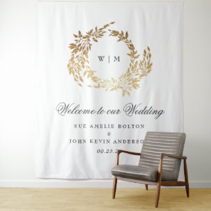 Goldkranz-Monogramm-Hochzeit Wandteppich