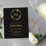 Goldkranz zum Geburtstag<br><div class="desc">Schwarzer Hintergrund. Ein goldener Blumenkranz. Personalisieren und fügen Sie Ihre Namen,  Alter und Party-Daten. 1 Blatt = 1 Einladung mit Druckkante bis Kante.</div>