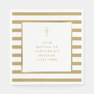 Goldkreuz Chic Stripe Taufe Taufbotschaft Serviette