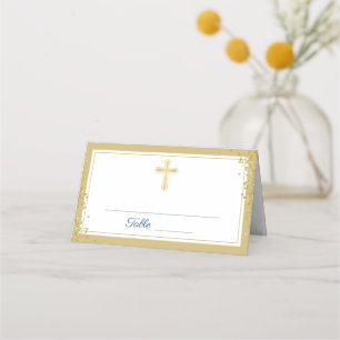 Goldkreuz Glitzer Navy Blauer Erstkommune Platzkarte