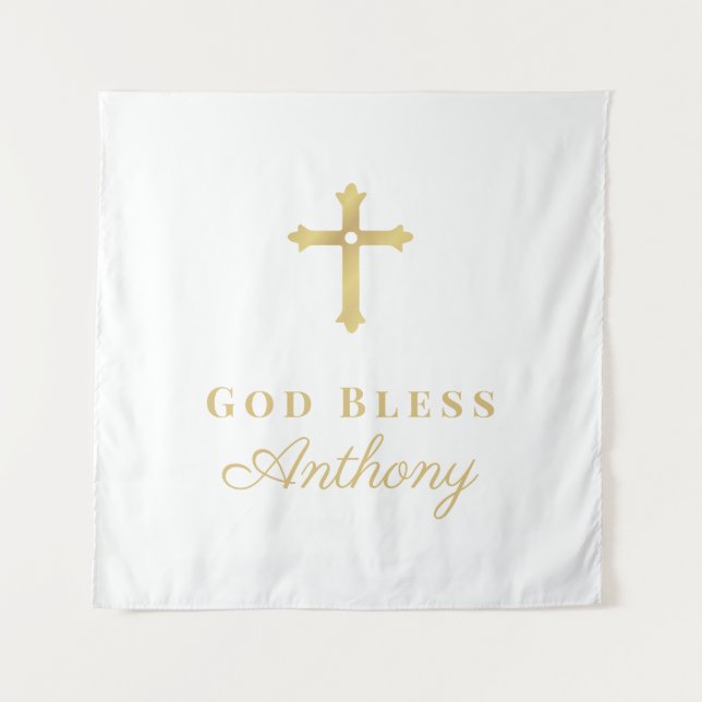 Goldkreuz Gott segne Baby Custom Baptisse Wandteppich (Vorderseite)