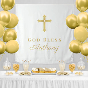 Goldkreuz Gott segne Baby Custom Baptisse Wandteppich