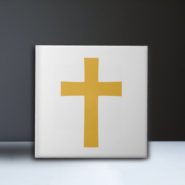 Goldkreuz in Weiß Fliese (Gold Cross on White Ceramic Tile)