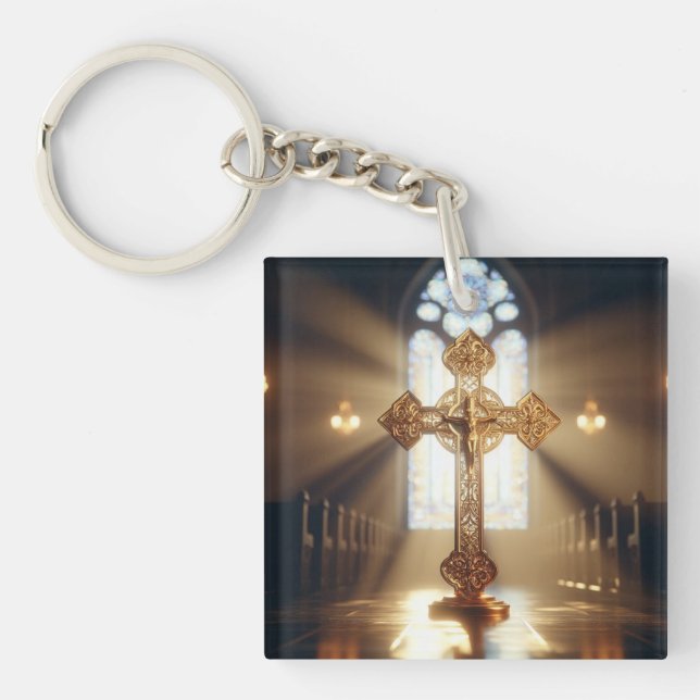 Goldkreuz mit Crucifix Schlüsselanhänger (Vorderseite)