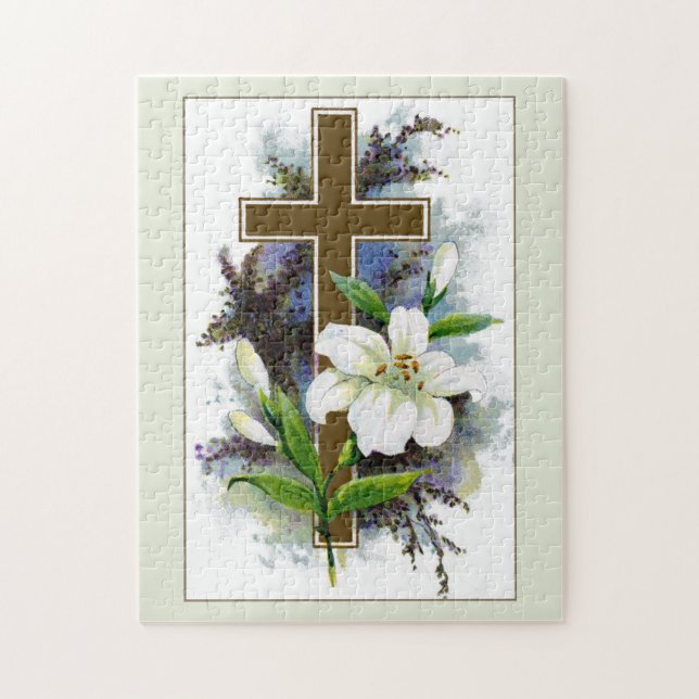 Goldkreuz mit weißer Blume Puzzle (Vertikal)
