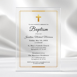 Goldkreuz Moderne Schrift Minimal Elegante Taufe Acryleinladungen