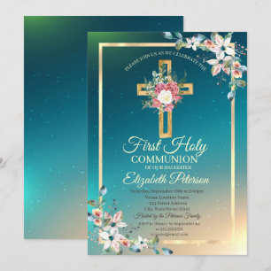 Goldkreuz Rose Erste Heilige Kommune Einladung