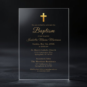 Goldkreuz Schrift-Typografie Chic Elegant Taufe Acryleinladungen