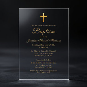Goldkreuz Schrift-Typografie Chic Elegant Taufe Acryleinladungen