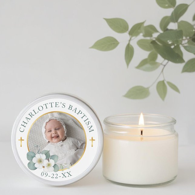 Goldkreuz-Taufsticker | Elegant Religio Runder Aufkleber (Baptism Favor Sticker)