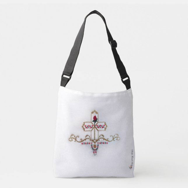 Goldkreuz u. Rote Rose Crossbody Tasche (Medium) (Vorderseite)