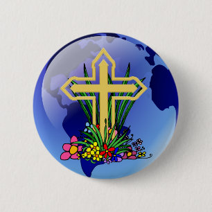 Goldkreuz und -Blumen Button