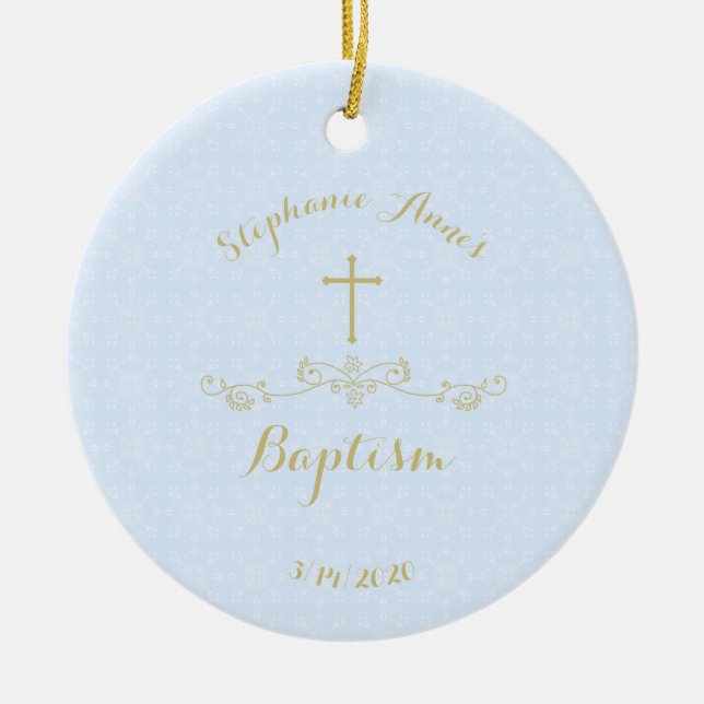 Goldkreuz und Laurels in Light Blue Keramik Ornam Ornament (Vorne)