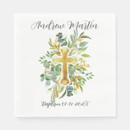 Goldkreuz Wasserfarben Taufe 1. Kommune Serviette