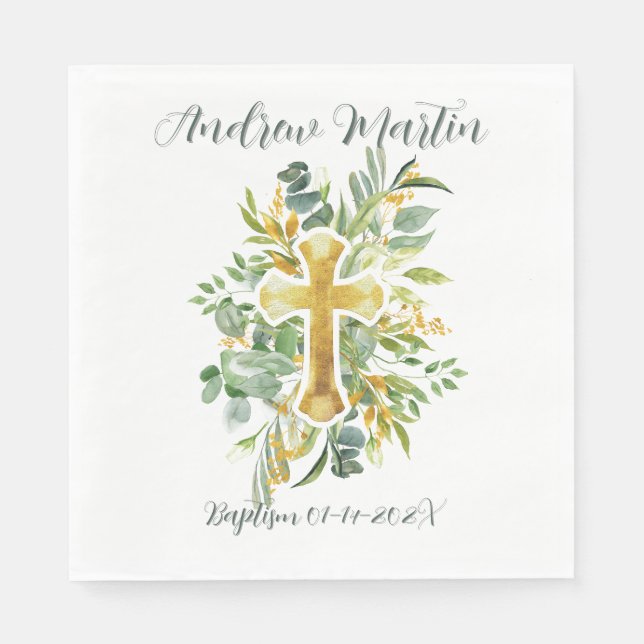Goldkreuz Wasserfarben Taufe 1. Kommune Serviette (Vorderseite)