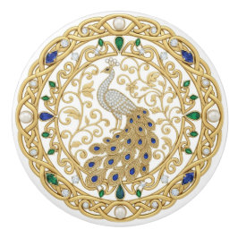 Goldkristall-Pfau-Vogel 2D-Grafik-Edelsteine Keramikknauf