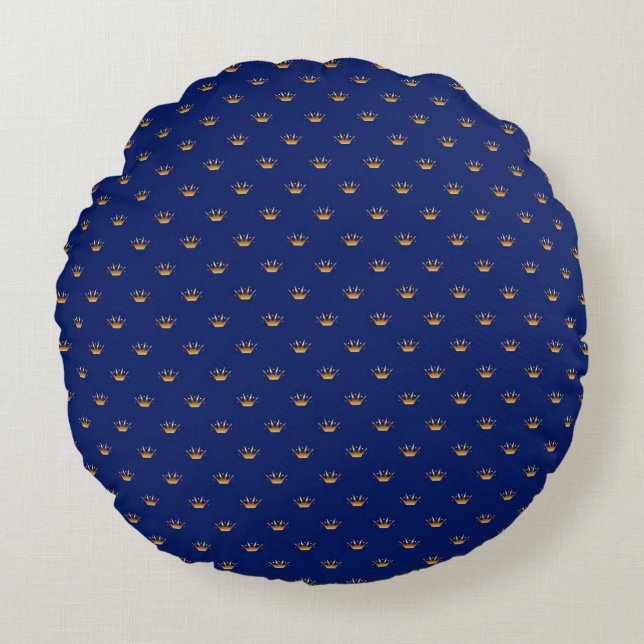 Goldkrone auf Royal Blue Background Rundes Kissen (Vorderseite)