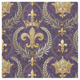Goldkrone Fleur-de-lis königliches violettes Muste Stoff