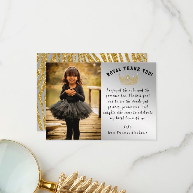 Goldkrone, Glitzer Custom Foto Prinzessin Geburtst Dankeskarte (Vorderseite/Rückseite Beispiel)