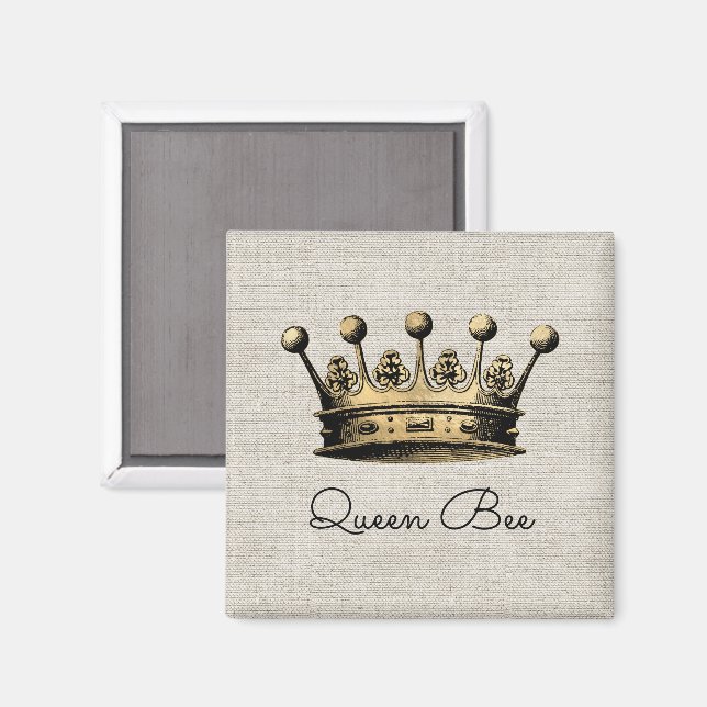 Goldkrone Königin Bee Linen Chic Spaß Magnet (Vorderseite/Rückseite)