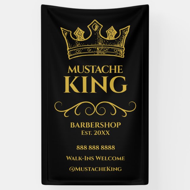 Goldkrone und Mustache Barbershop Banner (Vertikal)