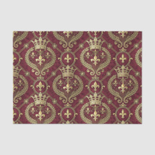 Goldkrone und roter Samt Royal Damast Muster Kunst Seidenpapier