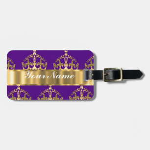 Goldkronen auf Lila Gepäckanhänger