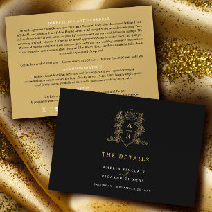 Goldkronen-Monogramm-Hochzeitsdetails schwarz Begleitkarte