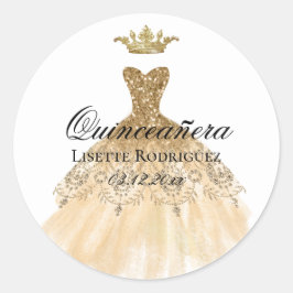 Goldkronen-Prinzesskleid Quinceanera Party Runder Aufkleber