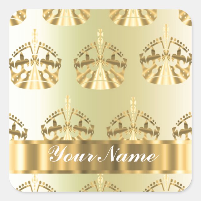 Goldkronen Quadratischer Aufkleber (Vorderseite)