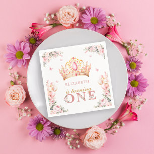 Goldkronenprinzessin Girl 1. Geburtstagsballons Serviette
