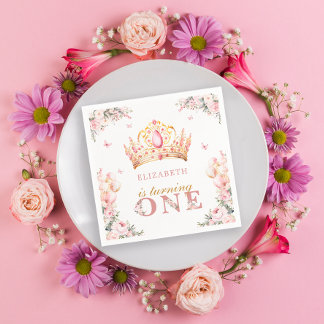 Goldkronenprinzessin Girl 1. Geburtstagsballons Serviette