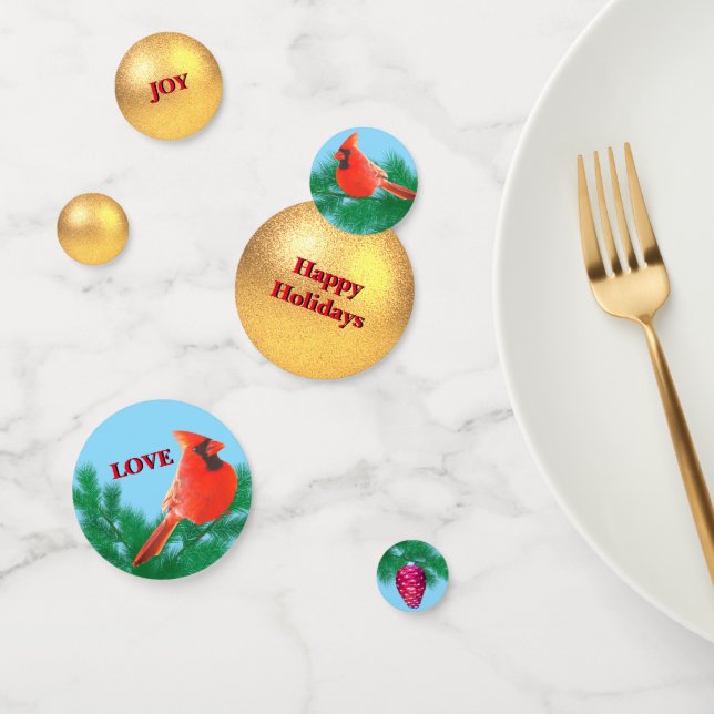 Goldkugel, Kardinal, Kiefernzapfen Konfetti (Gruppe)