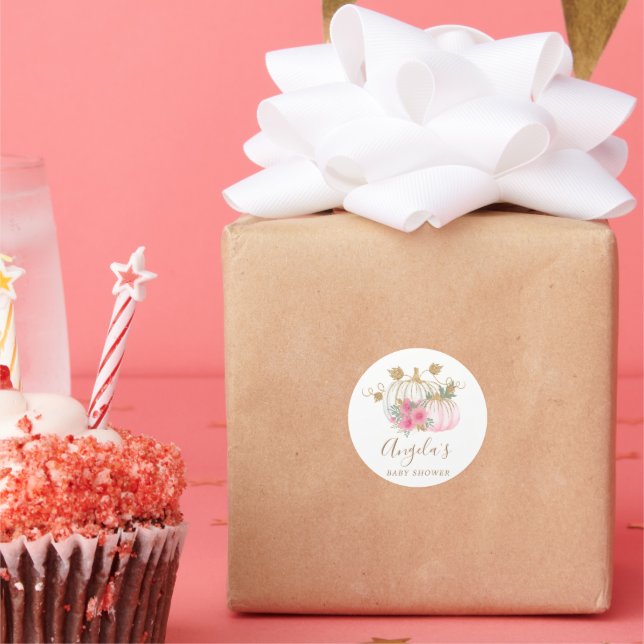 Goldkürbis Rosa Blütenspinsel Baby Dusche Runder Aufkleber (Party)