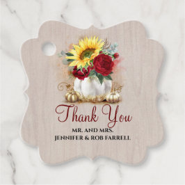 Goldkürbis Rose und Sonnenblumenhochzeit Geschenkanhänger