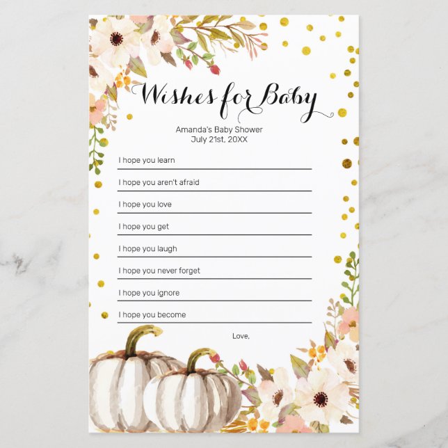 Goldkürbis Wasserfarben Wünsche für Kinderspiel (Vorderseite)