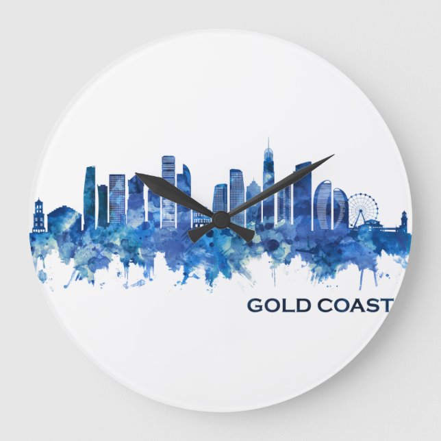 Goldküste Australien Skyline Blue Große Wanduhr (Vorderseite)