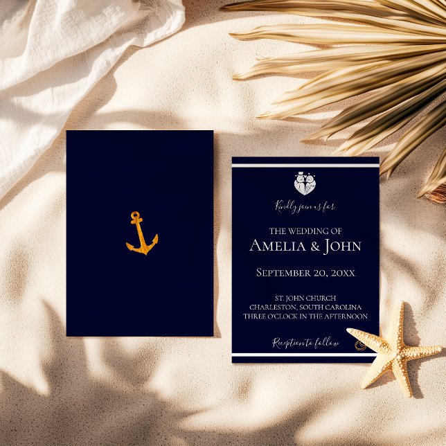 Goldküste Navy Blue Nautical Wedding Einladung (Von Creator hochgeladen)