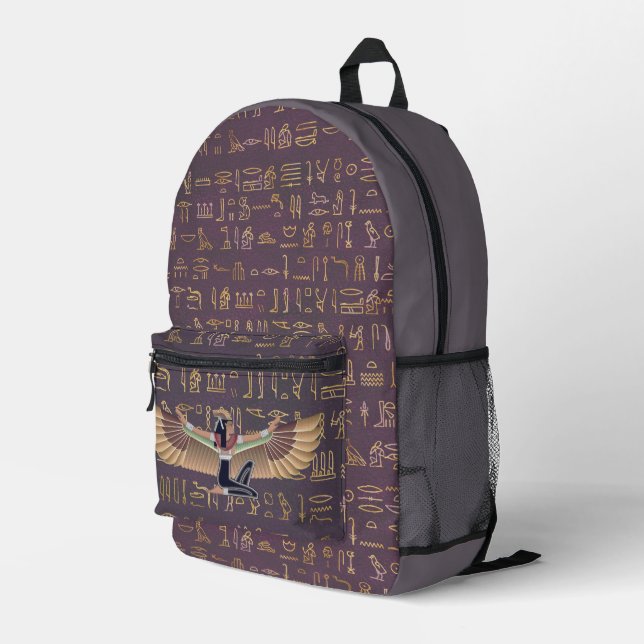 Goldlavender ägyptische Prinzessin Hieroglyphen Bedruckter Rucksack (Rückseitige Ecke Rechts)